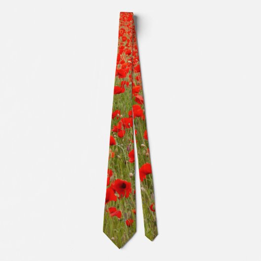 Red poppy field of flowers tie stropdas (Voorkant)