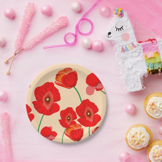Red Poppy Field Papieren Bordje (Feest)