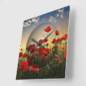 Red Poppy Field Vierkante Klok (Hoek)
