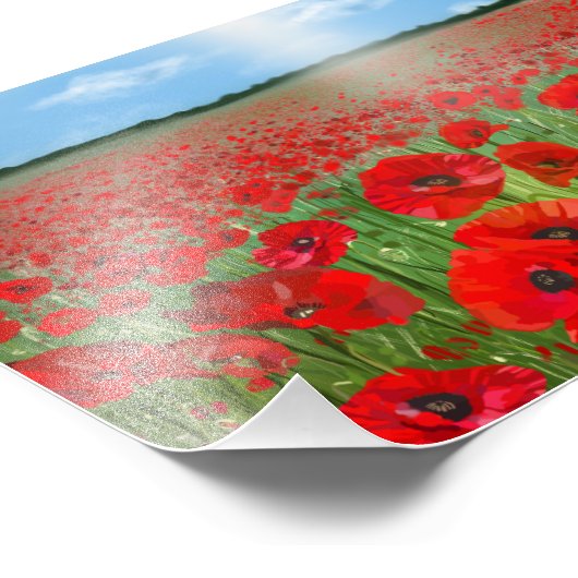 Red poppy field wall art decor landscape foto afdruk (Hoek)