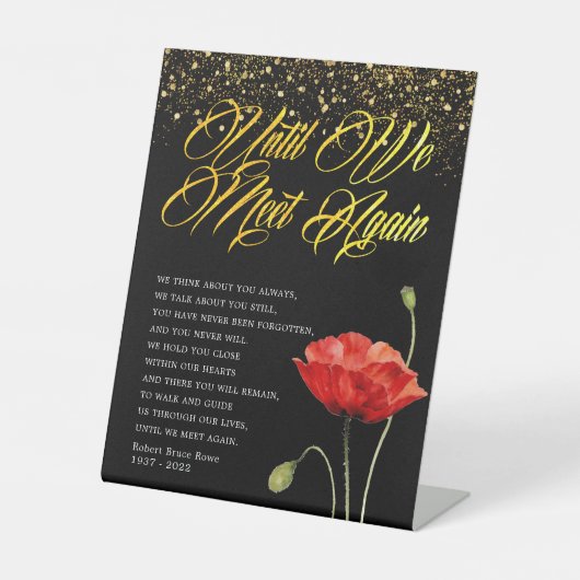 Red Poppy Floral Funeral Poem Reclamebord Met Voetstuk (Voorkant)