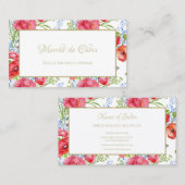 Red Poppy Floral Gold Script Beauty Boutique Visitekaartje (Voorkant / Achterkant)