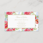 Red Poppy Floral Gold Script Beauty Boutique Visitekaartje (Achterkant)