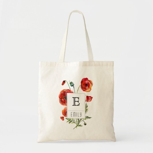 Red Poppy Floral Monogram Aangepaste Canvas tas (Voorkant)