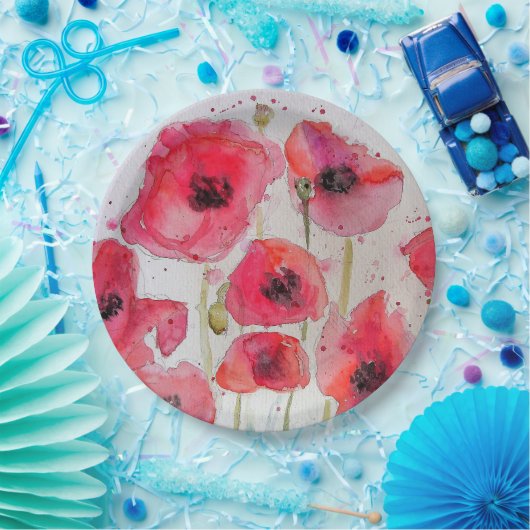 Red Poppy floral Pattern Party Bord (Feest)