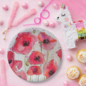 Red Poppy floral Pattern Party Bord (Feest)