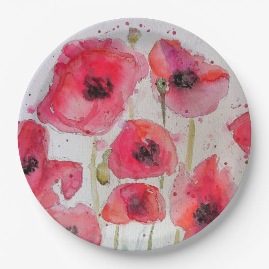 Red Poppy floral Pattern Party Bord (Voorkant)
