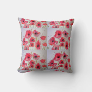 Red Poppy Floral Poppies Waterverf Decor Cushion Kussen