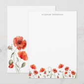 Red Poppy Floral Specialized Name Stationery Notitiekaartje (Voorkant / Achterkant)