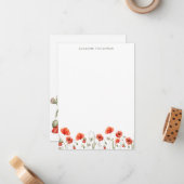 Red Poppy Floral Specialized Name Stationery Notitiekaartje (Voorkant / Achterkant in situ)