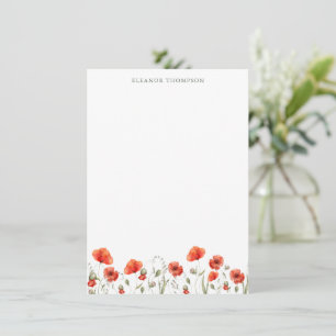 Red Poppy Floral Specialized Name Stationery Notitiekaartje