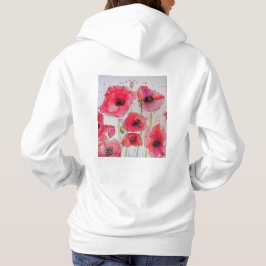 Red Poppy floral Waterverf Art Flower Pattern Hoodie (Achterkant)