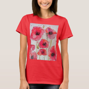 Red Poppy floral Waterverf Art Flower Pattern T-shirt
