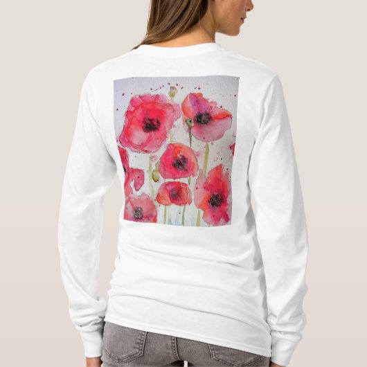 Red Poppy floral Waterverf Art Flower Pattern T-shirt (Achterkant)