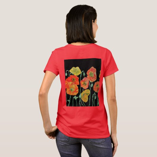 Red Poppy floral Waterverf Art Flower Pattern T-shirt (Achterkant volledig)