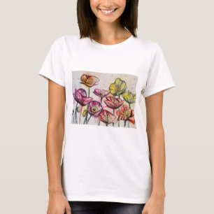 Red Poppy floral Waterverf Art Flower Pattern T-shirt