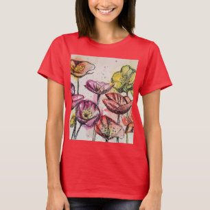 Red Poppy floral Waterverf Art Flower Pattern T-shirt