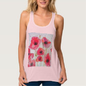 Red Poppy floral Waterverf Art Flower Pattern Tanktop (Voorkant)