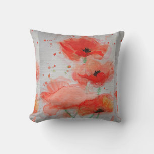 Red Poppy Floral Waterverf Kussen