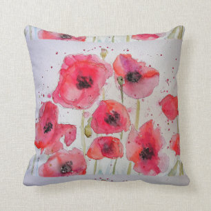 Red Poppy Floral Waterverf Kussen