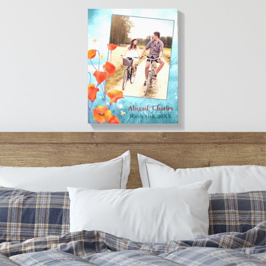 Red Poppy Floral Wedding Photo Keepomwille Canvas Afdruk (Insitu (Slaapkamer))