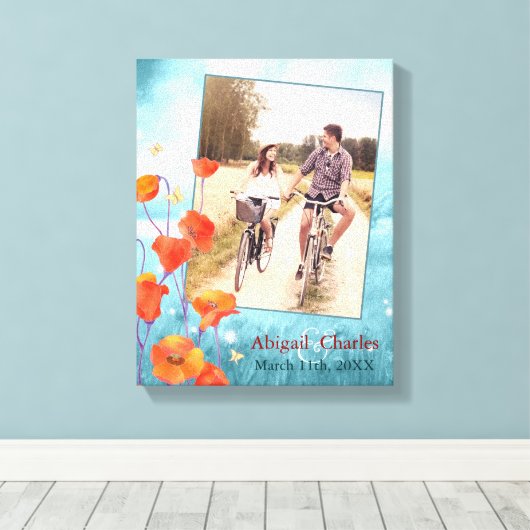 Red Poppy Floral Wedding Photo Keepomwille Canvas Afdruk (Insitu (Houten vloer))