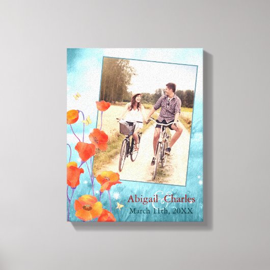 Red Poppy Floral Wedding Photo Keepomwille Canvas Afdruk (Voorkant)