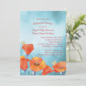Red Poppy Floral Wedding Rehearsal Dinner Kaart (Staand voorkant)