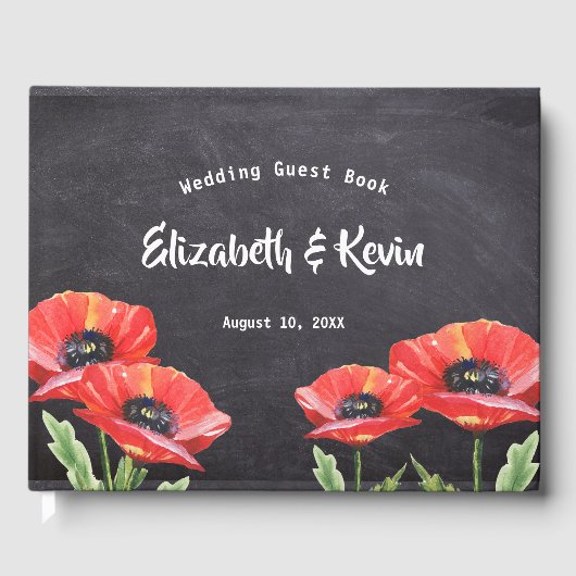 Red Poppy Floral Wedding Rustic Chalkboard Gastenboek (Voorkant)