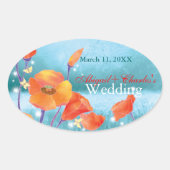 Red Poppy Floral Wedding Save the Date Ovale Sticker (Voorkant)
