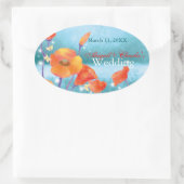 Red Poppy Floral Wedding Save the Date Ovale Sticker (Tas)