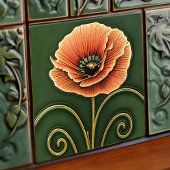 Red Poppy Flower Art Deco Wall Decor Art Nouveau Tegeltje