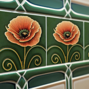 Red Poppy Flower Art Deco Wall Decor Art Nouveau Tegeltje