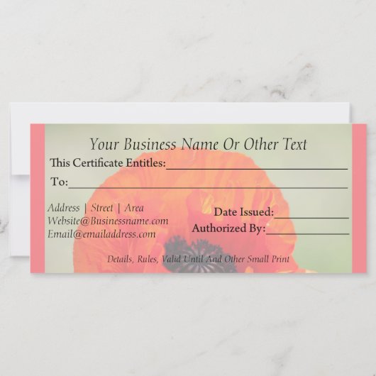 Red Poppy Flower Cadeaubon (Achterkant)