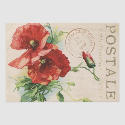 Red Poppy Flower Carte Postale Franse ontkoppeling Tissuepapier (Voorkant)