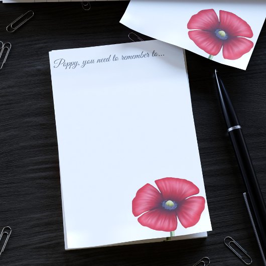 Red Poppy Flower Custom Name White Post It Opmerki Post-it® Notes