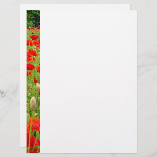 Red Poppy Flower Letterhead Custom Poppies (Voorkant / Achterkant)