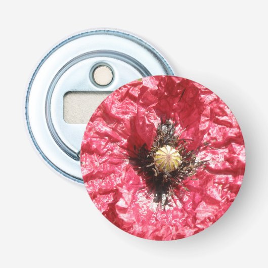  Red Poppy Flower macro Bottle Open Button Flesopener (Voorkant)