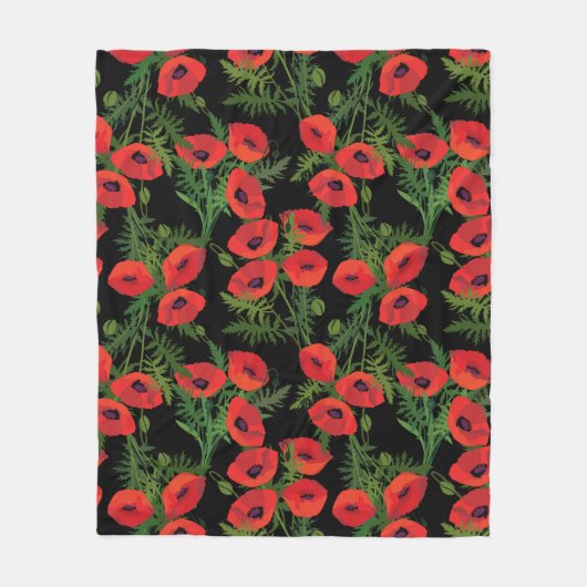 Red Poppy Flower Pattern Fleece Deken (Voorkant)