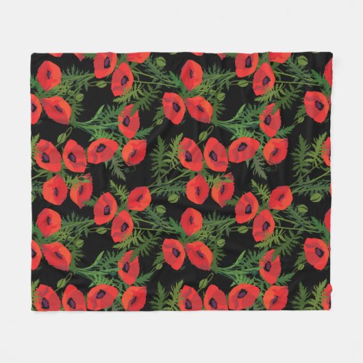 Red Poppy Flower Pattern Fleece Deken (Voorkant (Horizontaal))