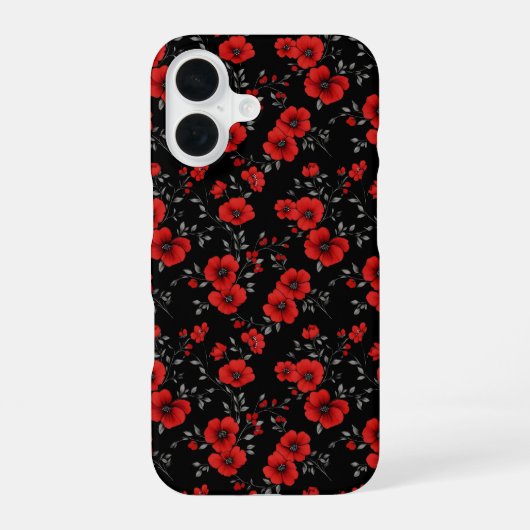 Red Poppy Flower Pattern iPhone 16 Hoesje (Achterkant)