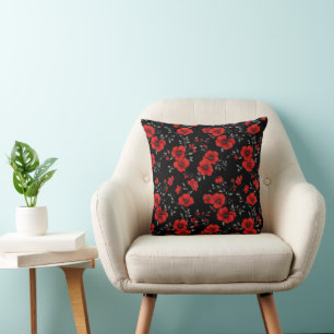 Red Poppy Flower Pattern Kussen