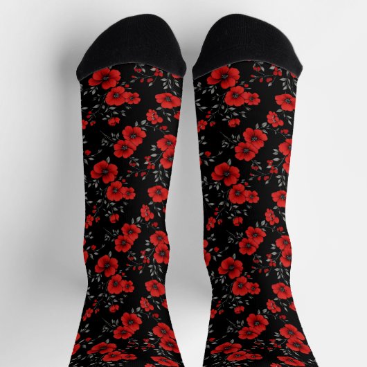 Red Poppy Flower Pattern Sokken (Top)