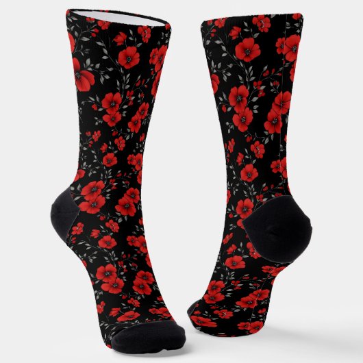 Red Poppy Flower Pattern Sokken (Gebogen)