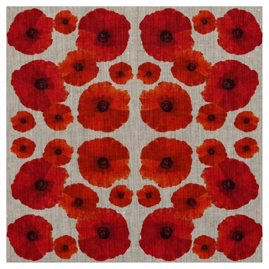 Red Poppy Flower Pattern Stof (Swatch)