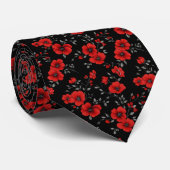 Red Poppy Flower Pattern Stropdas (Opgerold)
