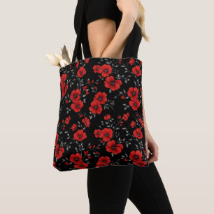 Red Poppy Flower Pattern Tote Bag