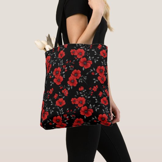 Red Poppy Flower Pattern Tote Bag (Dichtbij)