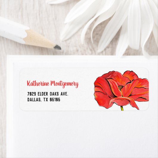 Red Poppy Flower Persoonlijke naam retouradres Etiket (Insitu)
