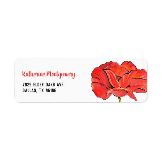 Red Poppy Flower Persoonlijke naam retouradres Etiket (Voorkant)